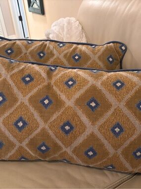 Decorative Gold and Blue Diamond Lumbar Pillow